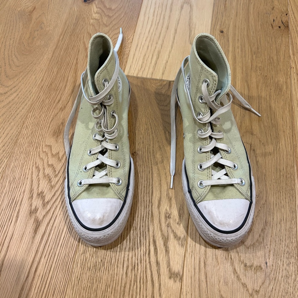 Platform Converse High-Top Sneakers in Light Green and White